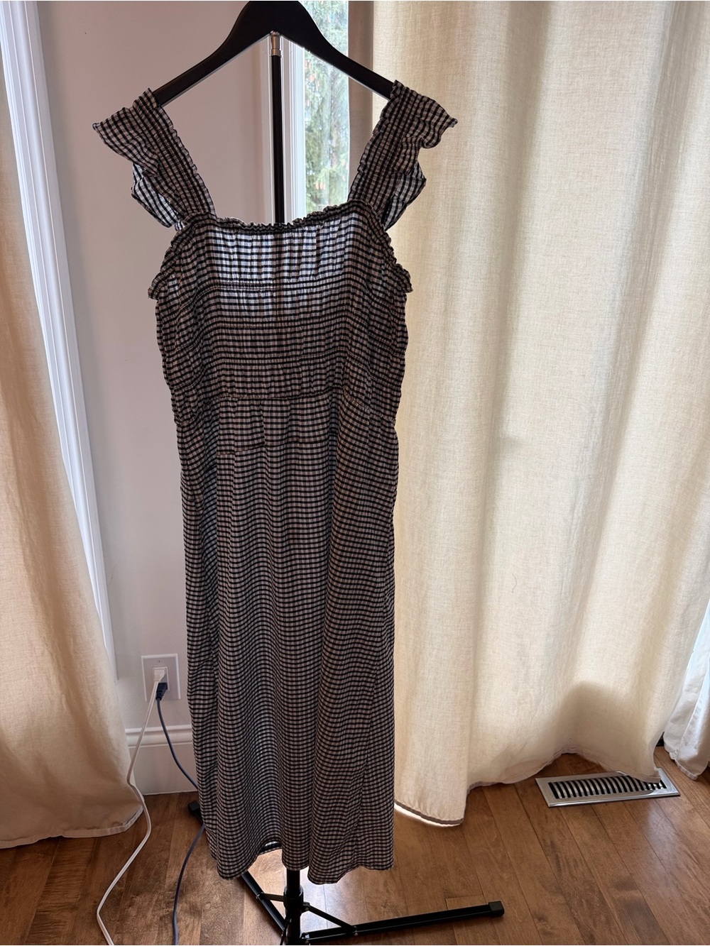 Old Navy Black and White Gingham Midi Dress